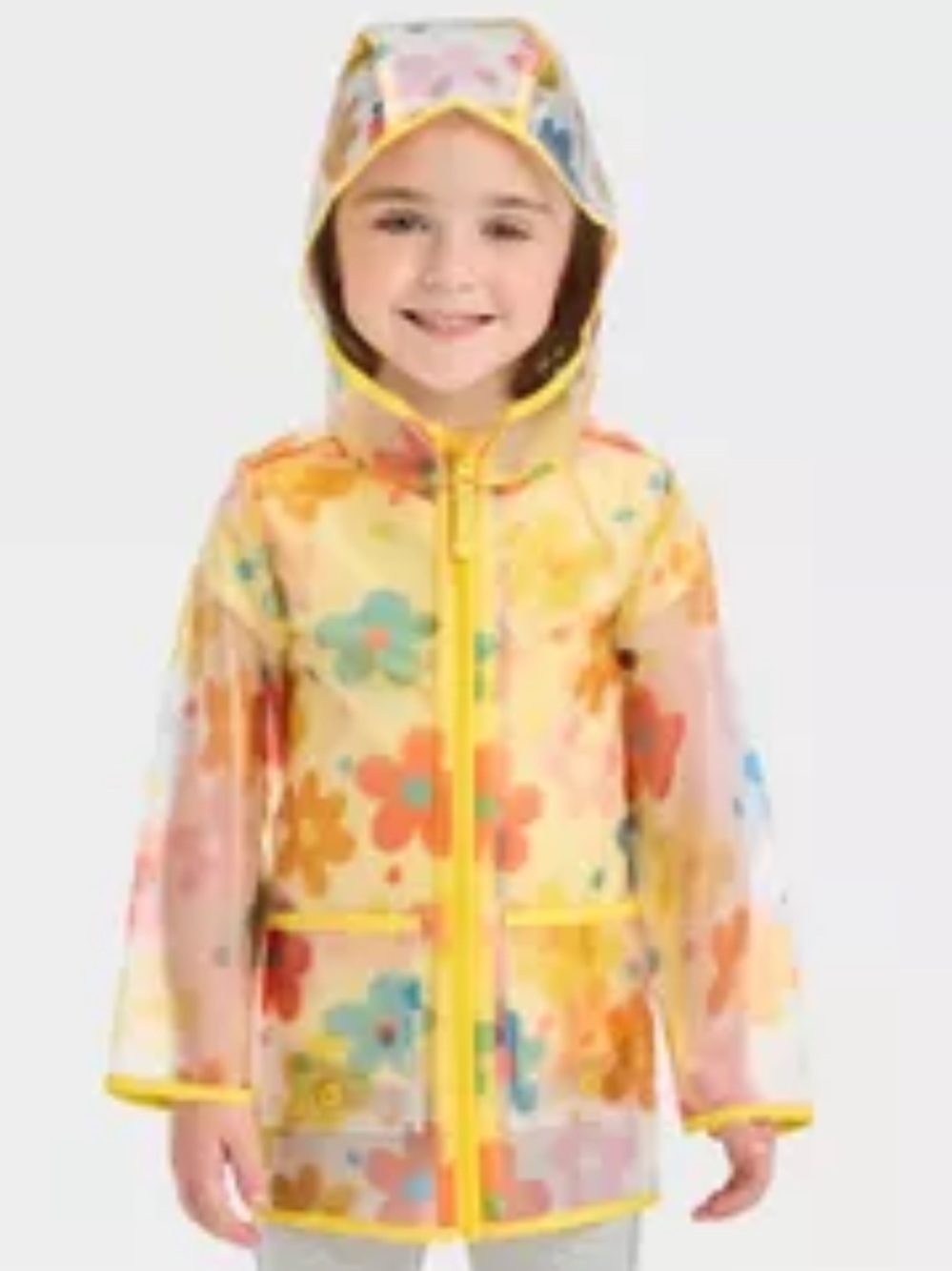 Cat & Jack Clear Floral Raincoat with Yellow Trim